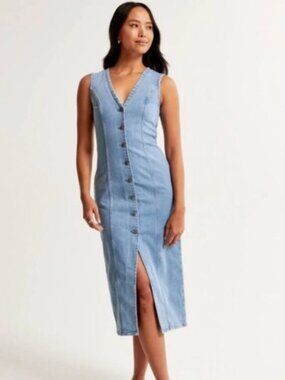 ABERCROMBIE Mara Midi Denim Button-front Dress, size M ; NWT